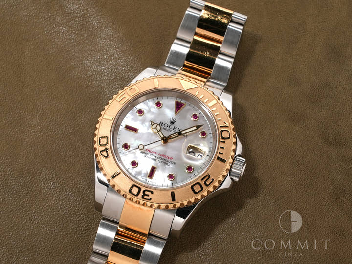 ロレックス ヨットマスター40 Ref.16623NGR ステンレススチール/イエローゴールド ホワイトシェルxルビー文字盤