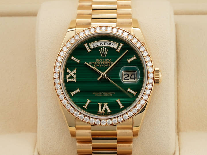 ロレックス デイデイト36 Ref.128348RBR イエローゴールド マラカイト文字盤