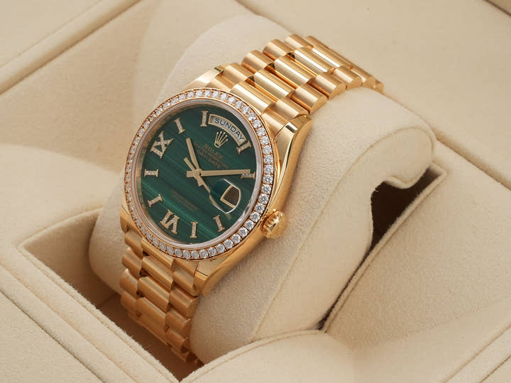 ロレックス デイデイト36 Ref.128348RBR イエローゴールド マラカイト文字盤
