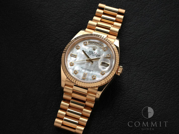 ロレックス デイデイト36 Ref.128238 イエローゴールド ホワイトシェルx10Pダイヤ文字盤