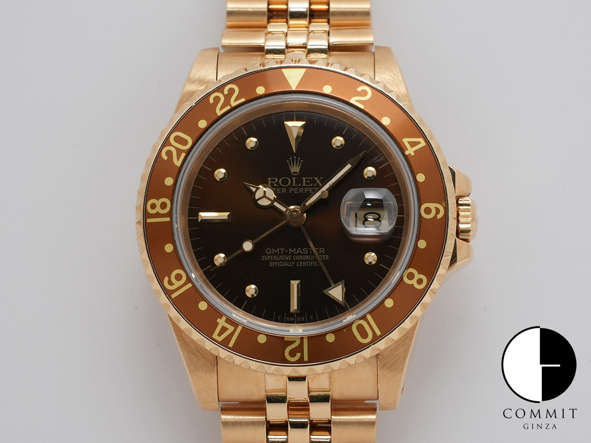 ロレックス GMTマスター Ref.16758 イエローゴールド ブラウン文字盤 ジュビリーブレスレット