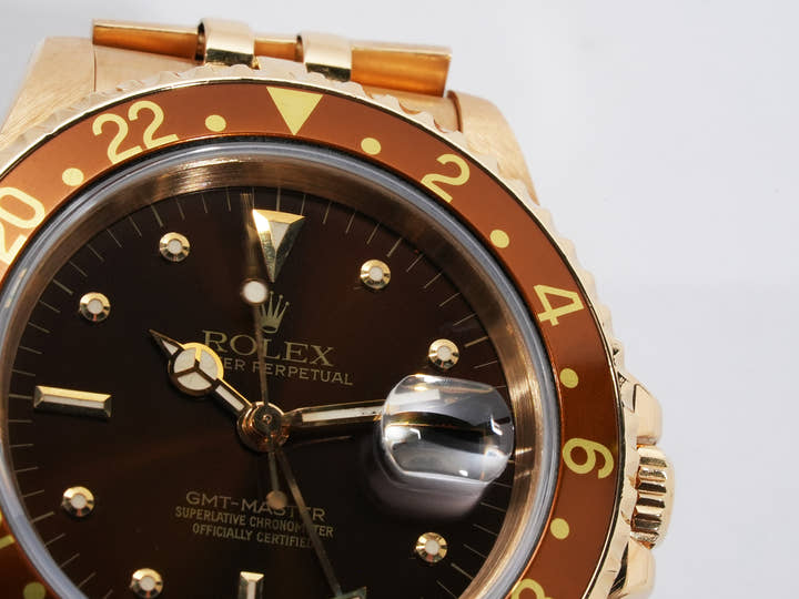 ロレックス GMTマスター Ref.16758 イエローゴールド ブラウン文字盤 ジュビリーブレスレット