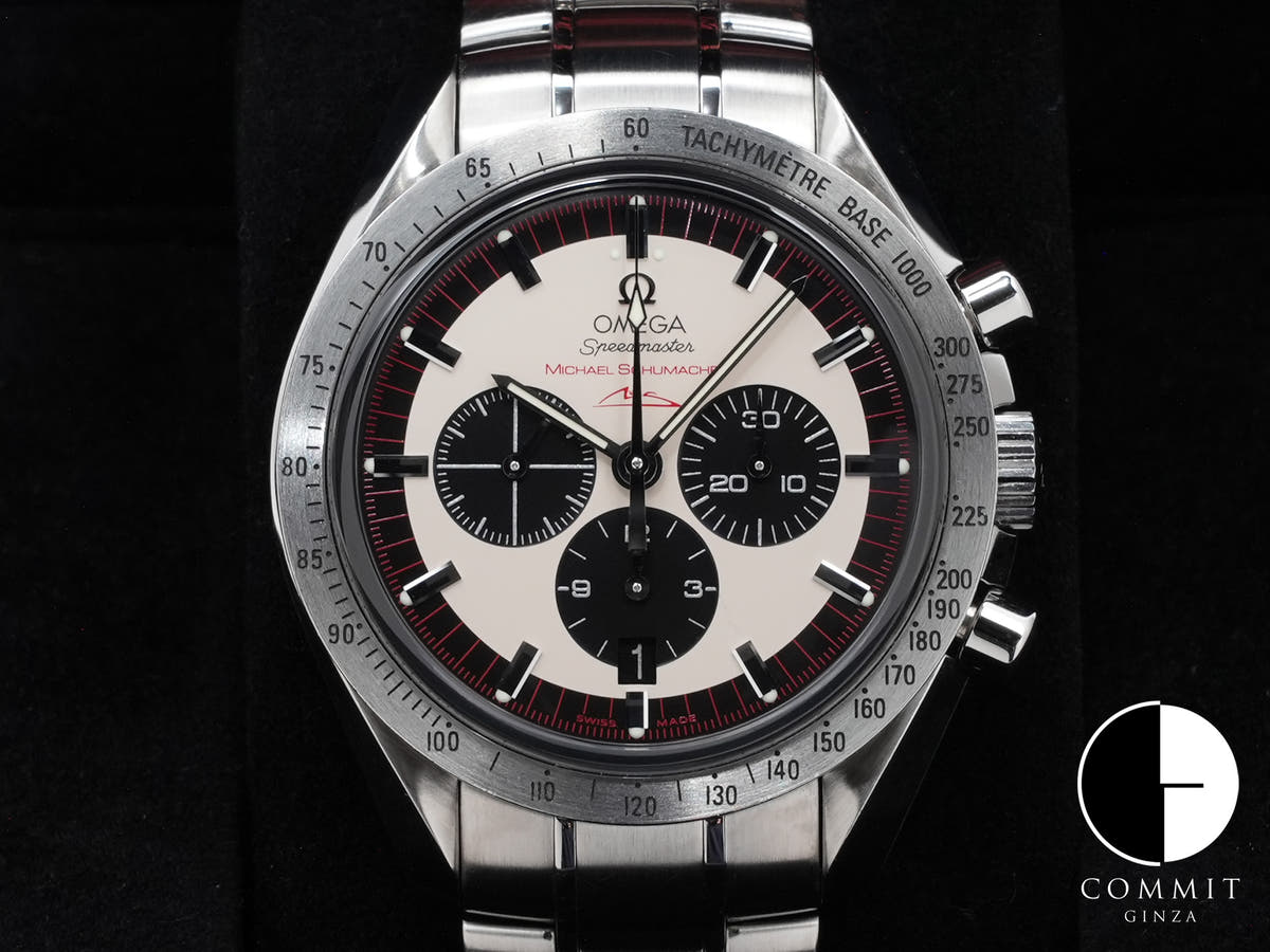 オメガ スピードマスター シューマッハ レジェンド Ref.3853.32 アイボリー×ブラック文字盤 中古 93ro395d