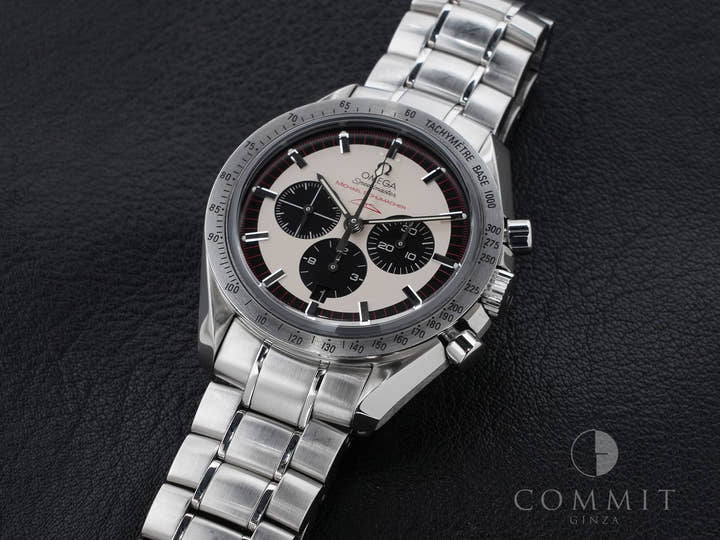 オメガ スピードマスター シューマッハ レジェンド Ref.3853.32 アイボリー×ブラック文字盤 中古 93ro395d