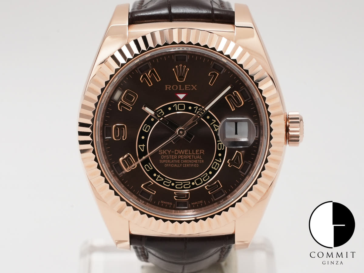 ロレックス スカイドゥエラー Ref.326135 エバーローズゴールド チョコレート文字盤 革ベルト 中古 3yhofqrz