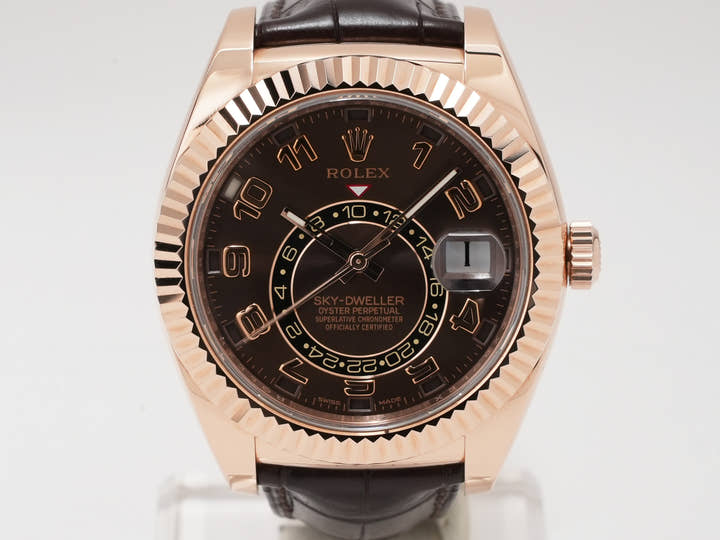ロレックス スカイドゥエラー Ref.326135 エバーローズゴールド チョコレート文字盤 革ベルト 中古 3yhofqrz