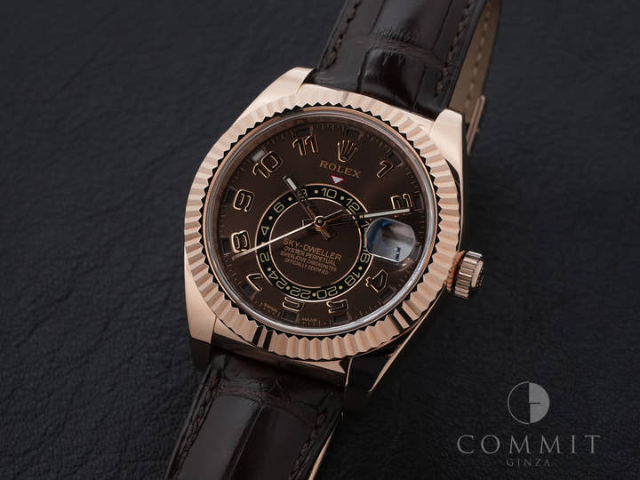 ロレックス スカイドゥエラー Ref.326135 エバーローズゴールド チョコレート文字盤 革ベルト 中古 3yhofqrz