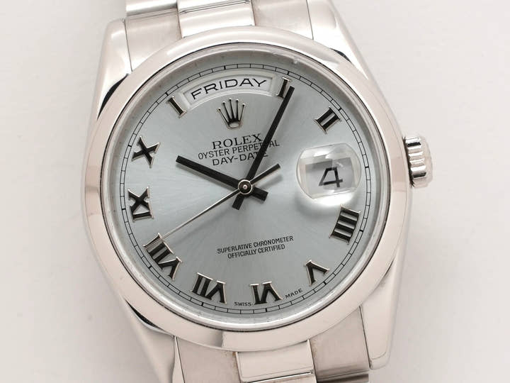 ロレックス デイデイト36 Ref.118206 プラチナ アイスブルー文字盤