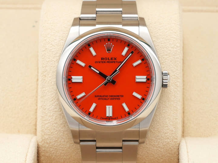 ロレックス オイスターパーペチュアル36 Ref.126000 ステンレススチール コーラルレッド文字盤