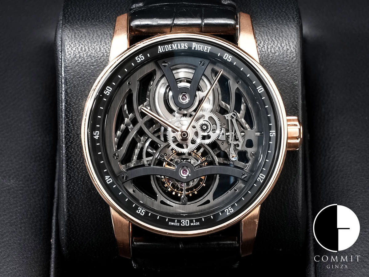 オーデマピゲ CODE 11.59 バイ オーデマ ピゲ トゥールビヨン オープンワーク Ref.26600OR.OO.D002CR.01 ピンクゴールド ブラックラッカーインナーベゼル、オープンワーク文字盤
