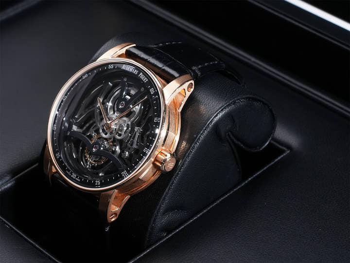 オーデマピゲ CODE 11.59 バイ オーデマ ピゲ トゥールビヨン オープンワーク Ref.26600OR.OO.D002CR.01 ピンクゴールド ブラックラッカーインナーベゼル、オープンワーク文字盤