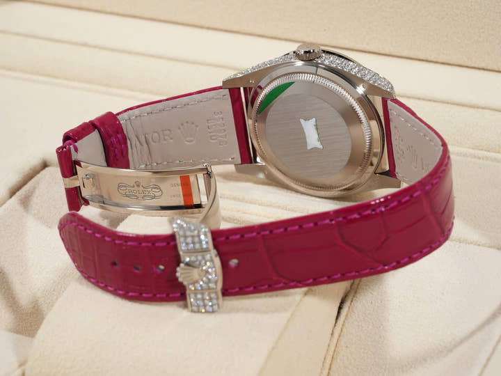 Rolex Day-Date 36 Ref. 128459TBR White Gold Polar Jade Dial with 10 Ruby Markers