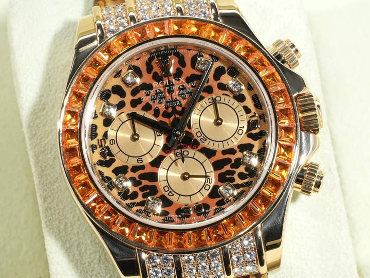 ロレックス デイトナ Ref.116598SACO イエローゴールド レパードx8Pダイヤ文字盤