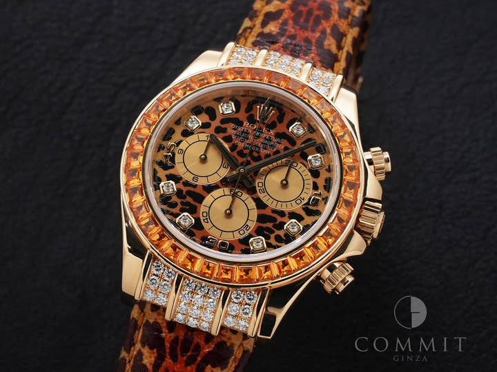 ロレックス デイトナ Ref.116598SACO イエローゴールド レパードx8Pダイヤ文字盤