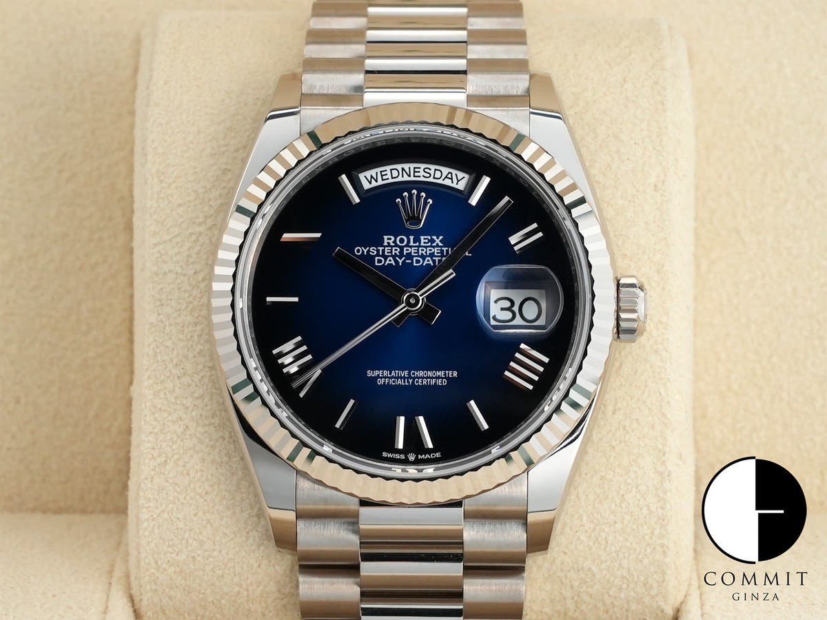 ロレックス デイデイト36 Ref.128239 ホワイトゴールド ブルーオンブレ文字盤 未使用 mcxtmtw3
