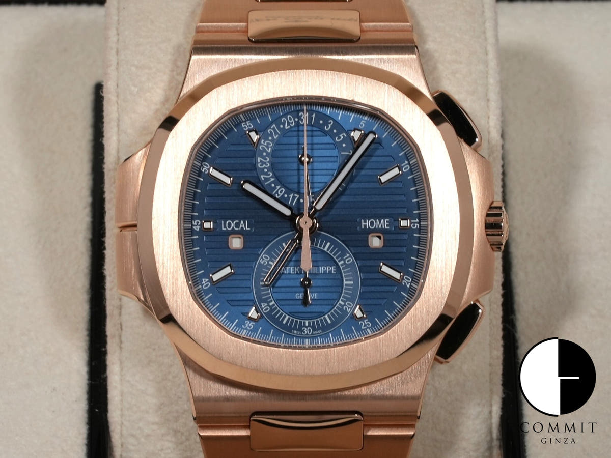 パテックフィリップ ノーチラス トラベルタイム クロノグラフ Ref.5990/1R-001 ローズゴールド ブルーソレイユ文字盤