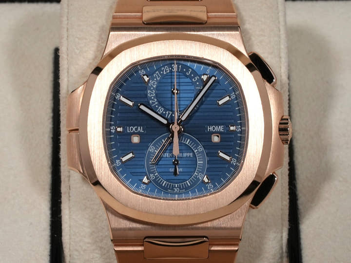 パテックフィリップ ノーチラス トラベルタイム クロノグラフ Ref.5990/1R-001 ローズゴールド ブルーソレイユ文字盤