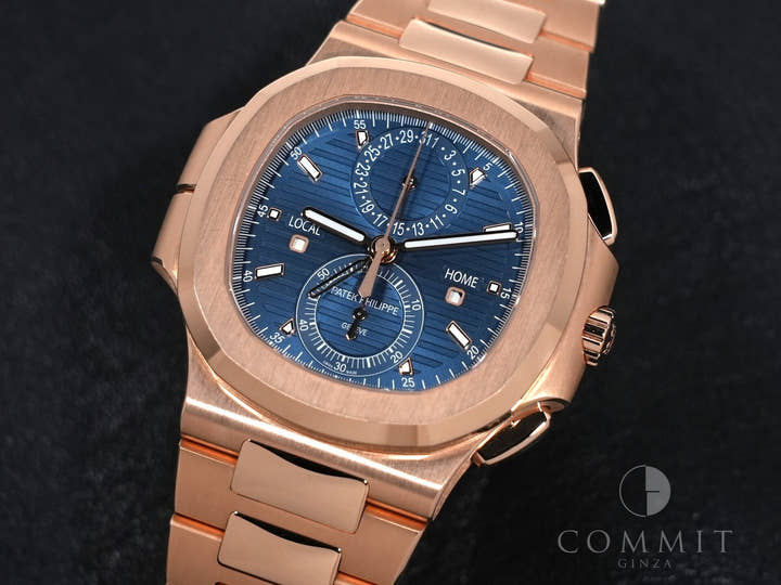 パテックフィリップ ノーチラス トラベルタイム クロノグラフ Ref.5990/1R-001 ローズゴールド ブルーソレイユ文字盤