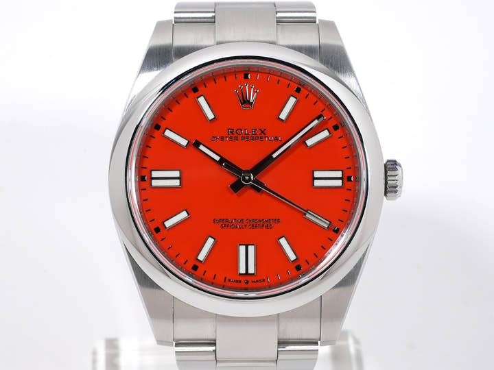 ロレックス オイスターパーペチュアル41 Ref.124300 ステンレススチール コーラルレッド文字盤