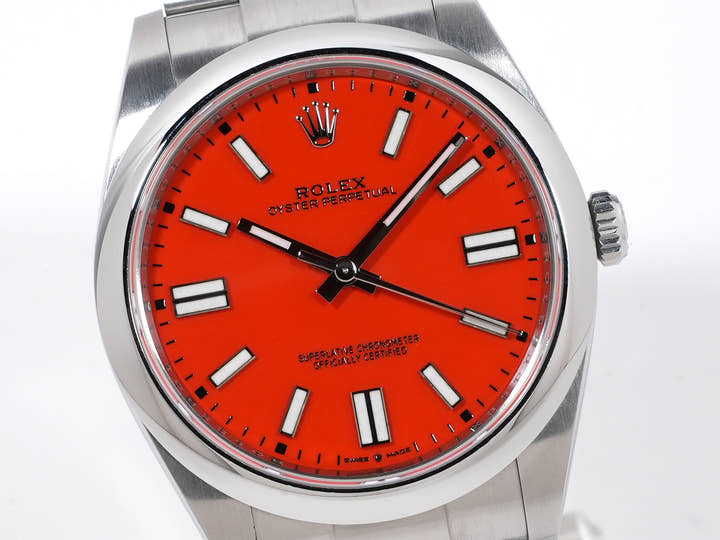 ロレックス オイスターパーペチュアル41 Ref.124300 ステンレススチール コーラルレッド文字盤