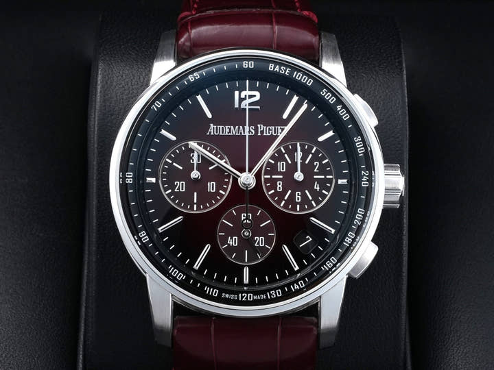 Audemard Piguet CODE 11.59 by Audemard Piguet Chronograph Ref. 26393BC.OO.A068CR.01 White Gold Burgundy Dial