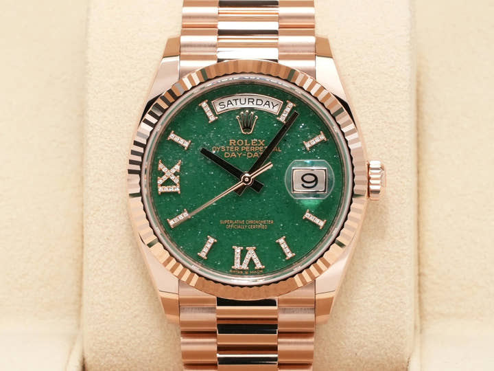 ロレックス デイデイト36 Ref.128235 エバーローズゴールド グリーンアベンチュリン文字盤
