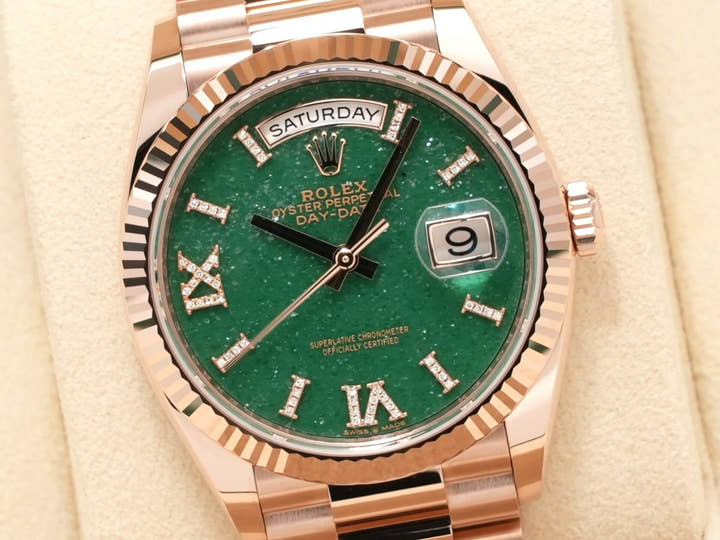 ロレックス デイデイト36 Ref.128235 エバーローズゴールド グリーンアベンチュリン文字盤