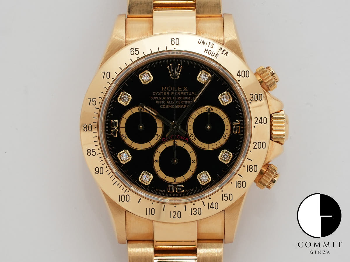ロレックス デイトナ エルプリメロ Ref.16528 イエローゴールド ブラックx8Pダイヤ文字盤