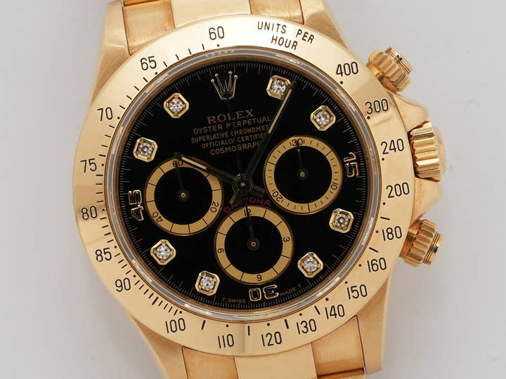ロレックス デイトナ エルプリメロ Ref.16528 イエローゴールド ブラックx8Pダイヤ文字盤