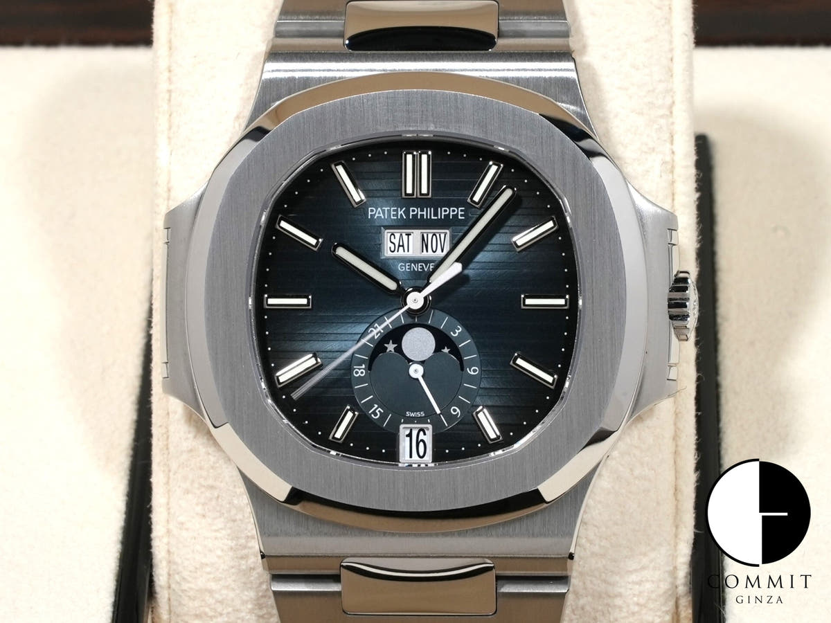 パテックフィリップ ノーチラス アニュアルカレンダー ムーンフェイズ Ref.5726/1A-014 ステンレススチール ブルー、ブラックグラデーション文字盤