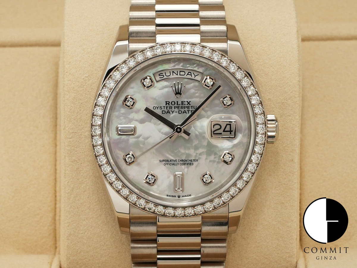 ロレックス デイデイト Ref.128349RBR ホワイトゴールド ホワイトシェルx10Pダイヤ文字盤
