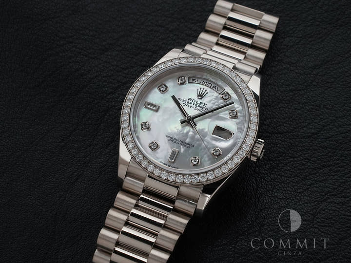 ロレックス デイデイト Ref.128349RBR ホワイトゴールド ホワイトシェルx10Pダイヤ文字盤