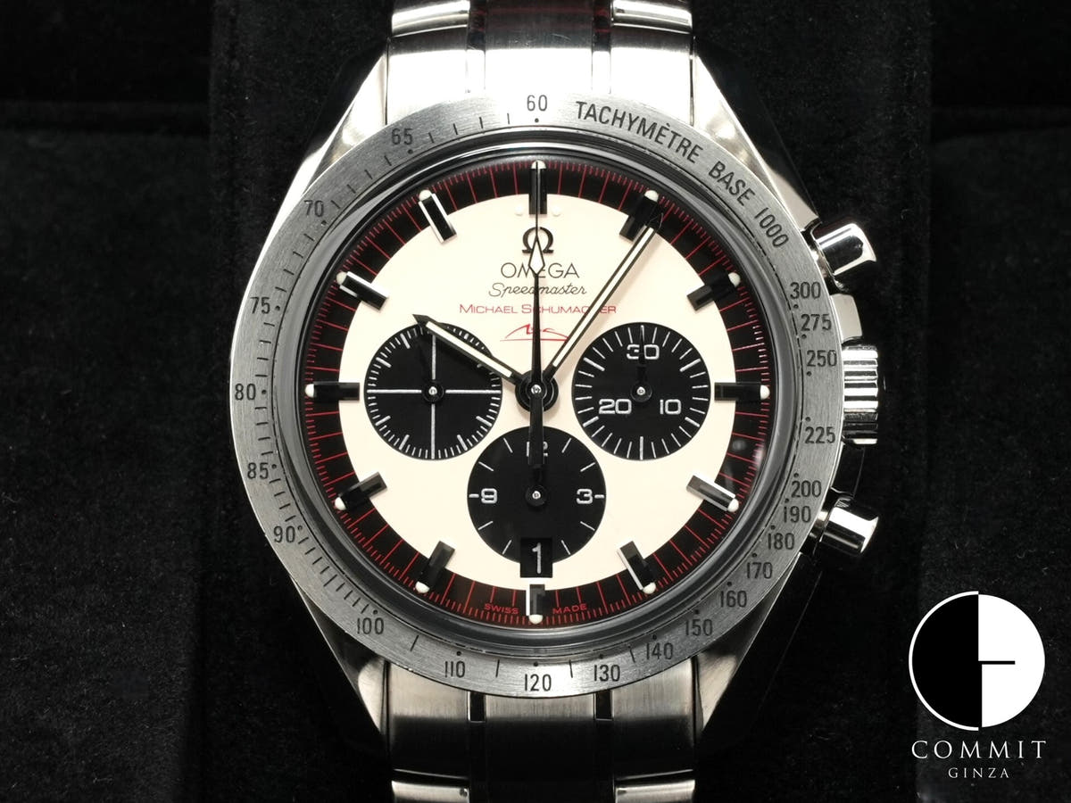 オメガ スピードマスター シューマッハ レジェンド Ref.3853.32 アイボリー×ブラック文字盤 中古 rso35hti