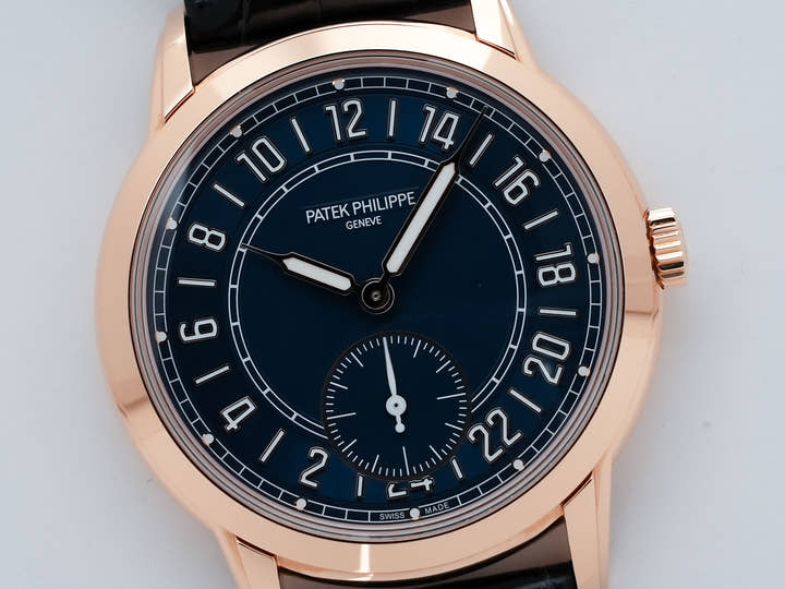 パテックフィリップ カラトラバ トラベルタイム Ref.5224R-001 ローズゴールド ブルー文字盤