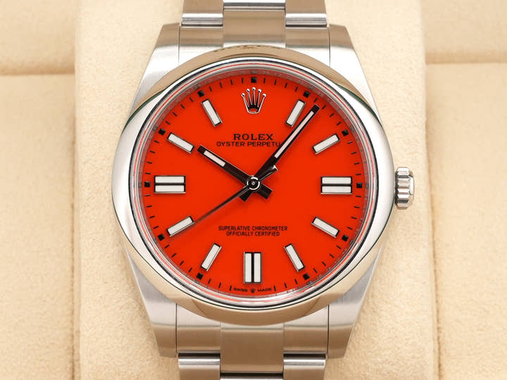 ロレックス オイスターパーペチュアル41 Ref.124300 ステンレススチール コーラルレッド文字盤
