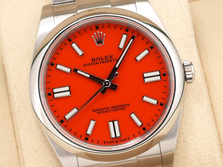 ロレックス オイスターパーペチュアル41 Ref.124300 ステンレススチール コーラルレッド文字盤