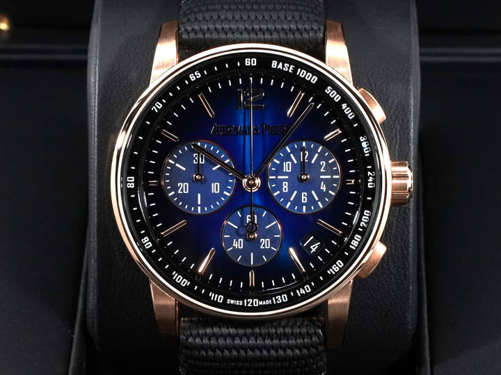 オーデマピゲ CODE 11.59 バイ オーデマ ピゲ クロノグラフ Ref.26393OR.OO.A002KB.03 ピンクゴールド ブルー文字盤