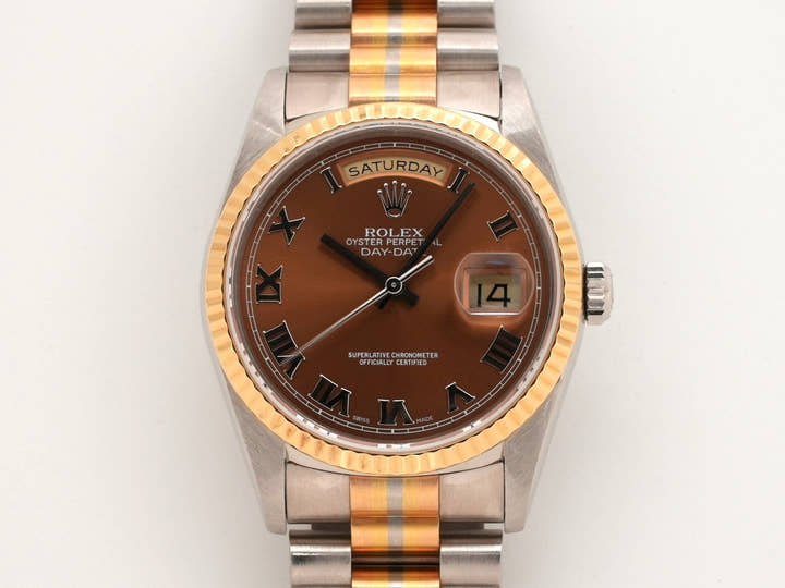 ロレックス デイデイト トリドール Ref.18239BIC ホワイトゴールド/ローズゴールド/イエローゴールド ハバナ ローマン文字盤