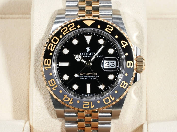 Rolex GMT-Master II Ref. 126713GRNR Stainless Steel/Yellow Gold Black Dial Jubilee Bracelet