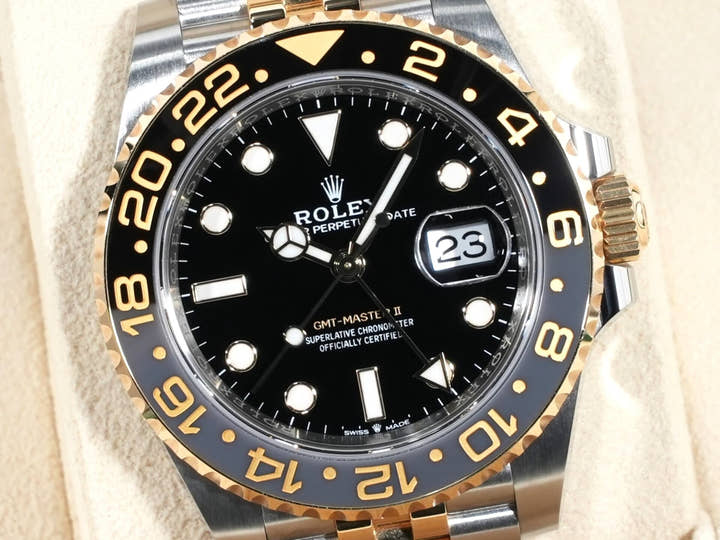 Rolex GMT-Master II Ref. 126713GRNR Stainless Steel/Yellow Gold Black Dial Jubilee Bracelet