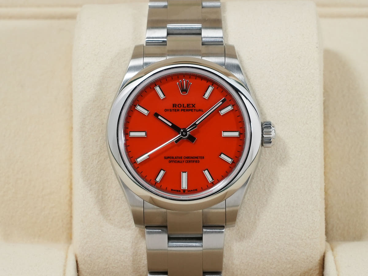 ロレックス オイスターパーペチュアル31 Ref.277200 ステンレススチール コーラルレッド文字盤