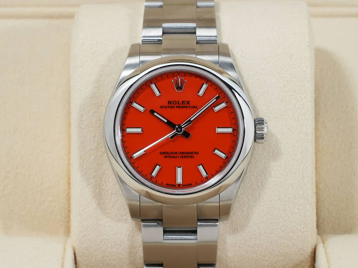 ロレックス オイスターパーペチュアル31 Ref.277200 ステンレススチール コーラルレッド文字盤