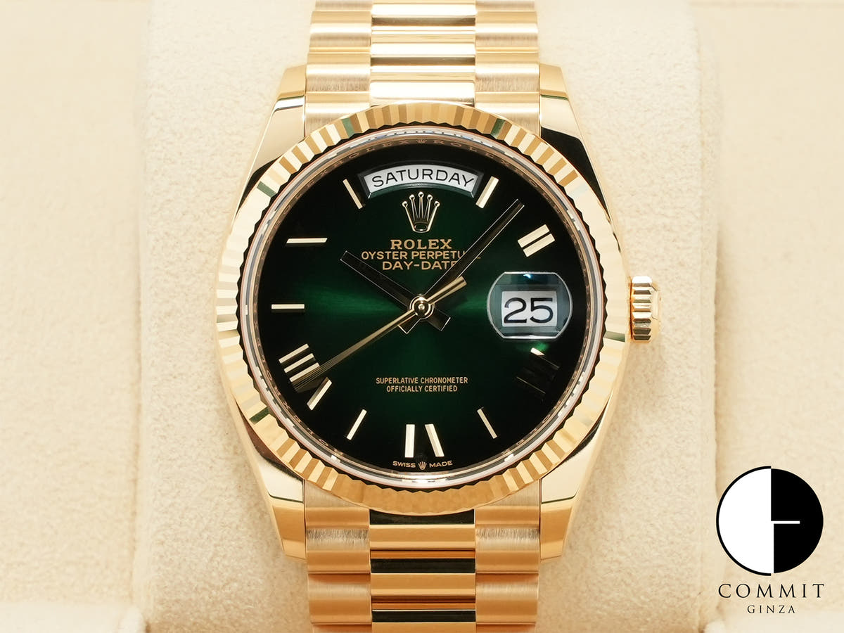 ロレックス デイデイト36 Ref.128238 イエローゴールド グリーンオンブレ文字盤