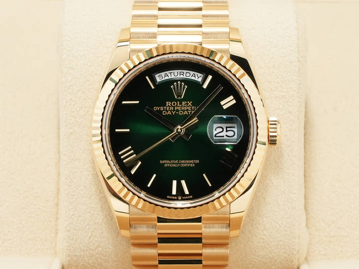 ロレックス デイデイト36 Ref.128238 イエローゴールド グリーンオンブレ文字盤