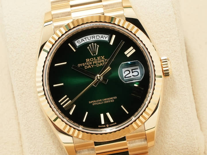 ロレックス デイデイト36 Ref.128238 イエローゴールド グリーンオンブレ文字盤
