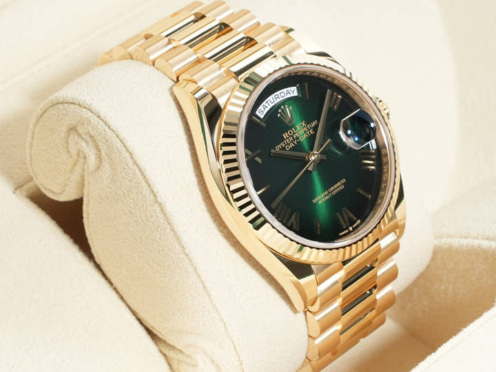 ロレックス デイデイト36 Ref.128238 イエローゴールド グリーンオンブレ文字盤