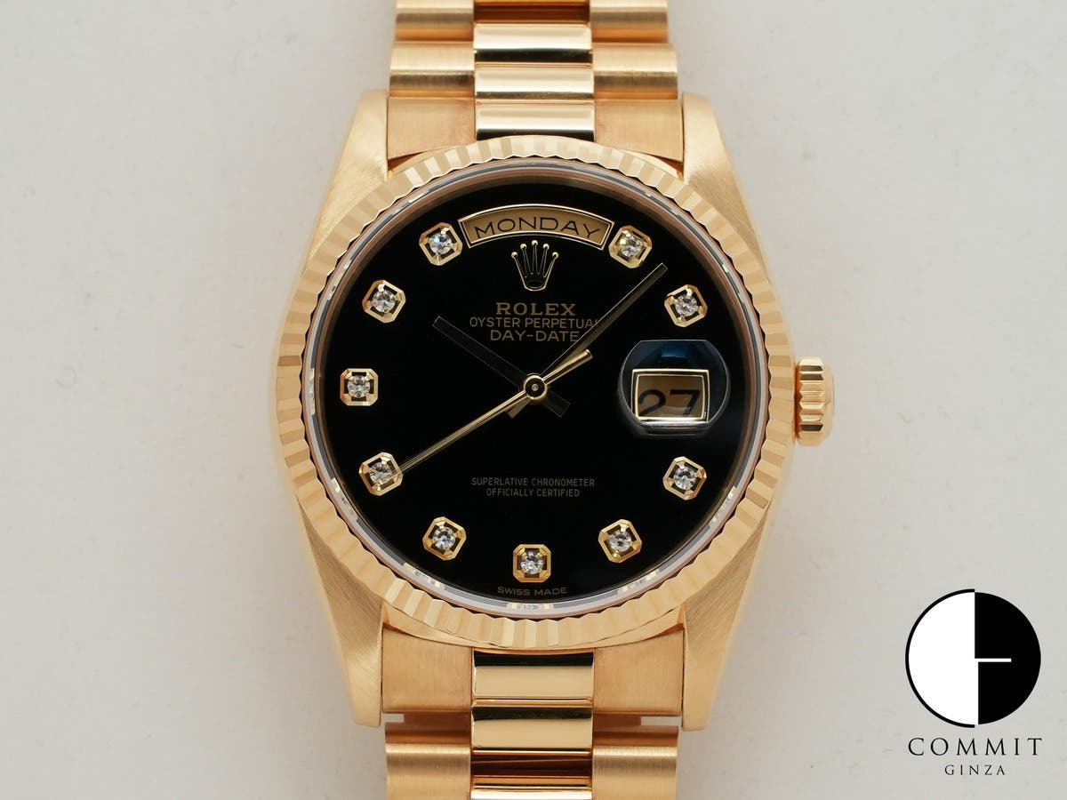 ロレックス デイデイト36 Ref.18238G イエローゴールド オニキスx10Pダイヤ文字盤