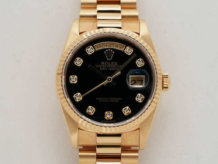 ロレックス デイデイト36 Ref.18238G イエローゴールド オニキスx10Pダイヤ文字盤