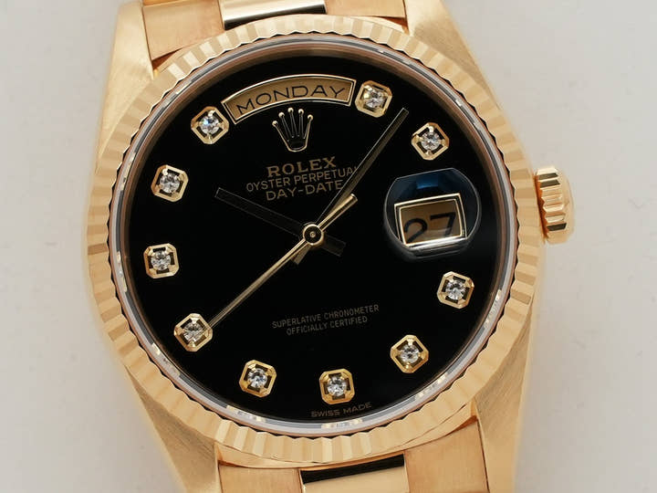 ロレックス デイデイト36 Ref.18238G イエローゴールド オニキスx10Pダイヤ文字盤