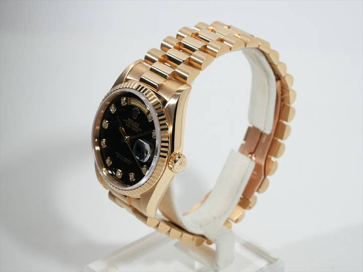 ロレックス デイデイト36 Ref.18238G イエローゴールド オニキスx10Pダイヤ文字盤
